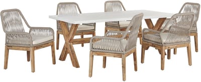 OLBIA - Tuinset voor 6 stoelen - Wit/Beige - Vezelcement