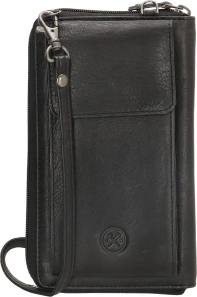 Hide & Stitches Telefoontasje Paint Rock - 100% Leren Tas met Verstelbare Schouderband - Leren Dames Tas - Zwart