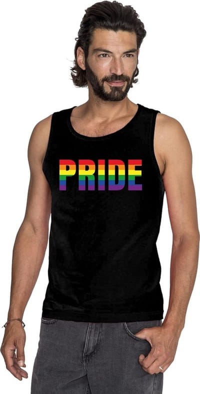 Pride regenboog tekst singlet shirt/ tanktop zwart heren - LGBT/ Homo shirts S