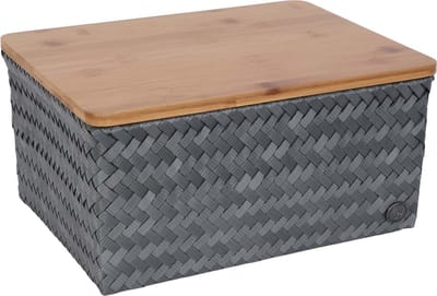 Opbergmand met bamboe deksel - Mand - Speelgoedmand - Woonkamer - Kinderkamer - Luiertafel - Babykamer - Handed By -Top Fit large- donkergrijs - dark grey