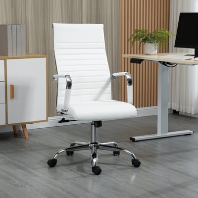 MODFU Bureaustoel - Ergonomisch - Schommelfunctie En 360° Wielen - Modern - Werkkamer - Kunstleer - Wit