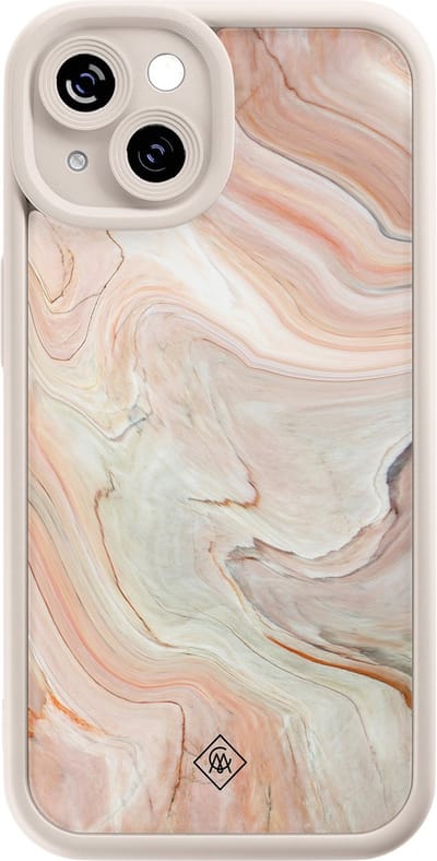 Casimoda® hoesje - Geschikt voor iPhone 15 - Marmer Waves - Effen telefoonhoesje met lensbescherming - Siliconen/TPU - Backcover - Bruin/beige