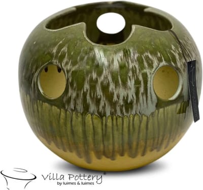 Vaas - Decoratie - Villa Pottery - Modern - Keramiek - Woondecoratie - Topflower 1_1 Dark Green Reactive yellow
