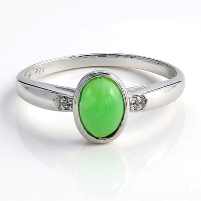 Cavill - Zilveren Ring met Ovale Chrysopraas 0,52 ct en Witte Topaas 0,008 ct - 925 Sterling Zilver - Elegante Damesring - Tijdloos Design