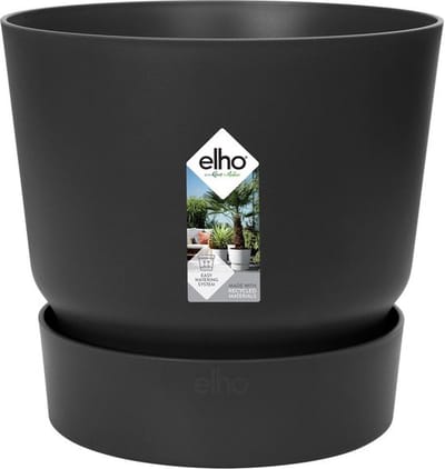 Elho Greenville Rond 16 - Bloempot voor Buiten met Waterreservoir - 100% Gerecycled Plastic - Ø 16 x H 15.3 cm - Living black
