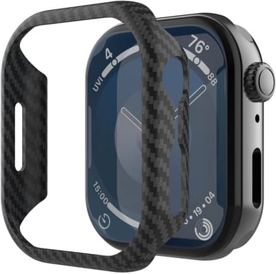 Nekit Fiber - Hoesje Geschikt voor Apple Watch 9/8/7 41MM - Kevlar Bumper Cover Case - 1500D Aramidevezels - Ultra Dun - Zwart