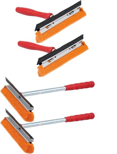 Novaliv 2X Raamwisser auto 21 cm houten steel 16 cm + metaal-kunststof steel 31 wisserlip en rubberen spons autowisser auto raam