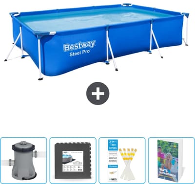 Bestway Rechthoekig Steel Pro Zwembad - 300 x 201 x 66 cm - Blauw - Inclusief Pomp - Vloertegels - Testrips - Zwembadgids
