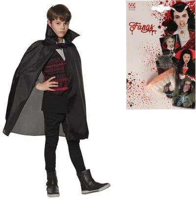 Halloween Dracula/vampier verkleed set - voor kinderen - cape en tanden - zwart