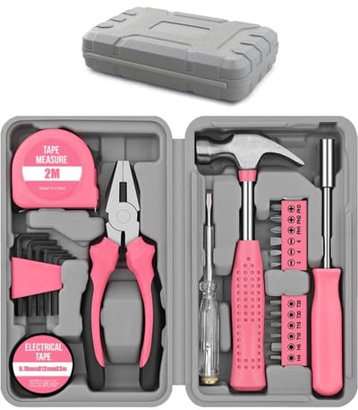 Gereedschapskoffer 24-delig - CompleteGereedschapset met Koffer - Schroevendraaiers,Hamer & Bits - Gereedschapskoffer- Roze