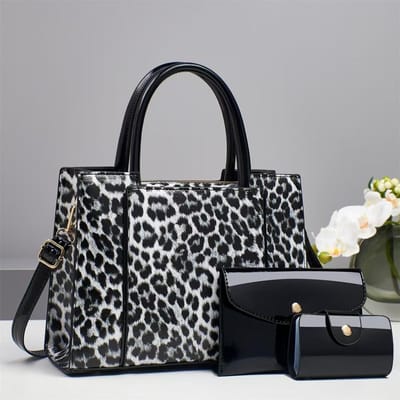 Nieuw Hoge Uitstralingsniveau Luipaardprint Splicing Moedertas Drie Sets van Mode Grote Capaciteit Enkele Schoudertas Alle Crossbodytas . gray