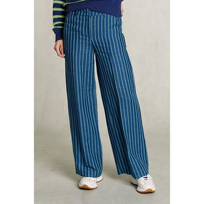 River Woods Blue/green Striped Linen Pants Blue Size: 34 | Wide-Leg & Flared Pants Outlet | Dames | Blauw