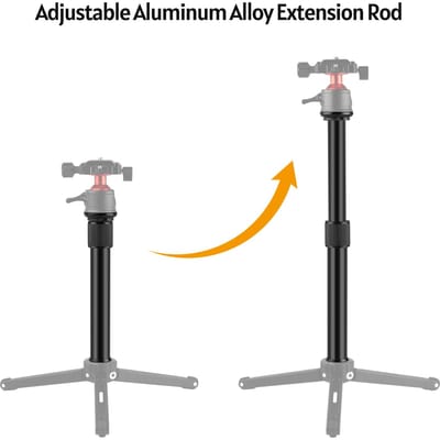 Uitschuifbare Verlengstok van Aluminiumlegering 19 31cm Universele 1/4 inch 3/8 inch Interface met 2 stuks 1/4 naar 3/8 Adapter zwart