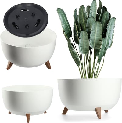 KADAX Verhoogde plantenpot, grote kunststof plantenbak met poten voor binnen en buiten, duurzame ronde plantenbak voor kamerplanten (47 cm, wit)