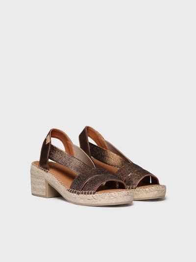 Dames espadrille met brede hak en metallic elastiek | DAMES