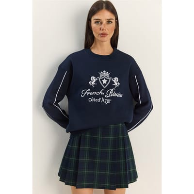 Ronde Hals Geborduurd Sweatshirt