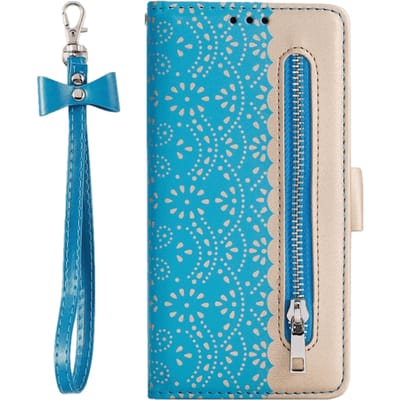 CaseBody Samsung Galaxy A21s Lace Zipper Portemonnee Hoesje  Blauw