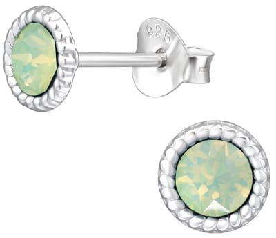 Joy|S - Zilveren ronde oorbellen - kristal licht groen - 6 mm - oorknoppen - sterling zilver 925 - zilver bolletjes randje