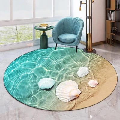 Patroon Zeezijde Strand Rond Tapijt Woonkamer Sofa Antislip Vloermat Huisdecoratie Slaapkamer Badkamer Absorberende Vloermat 40x40cm blue
