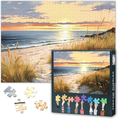 Strandpuzzel 1000 stukjes - Zeegezicht puzzel - Ontspanning thuis - Olieverf schilderij stijl - 50x70 cm - Zonsondergang tinten