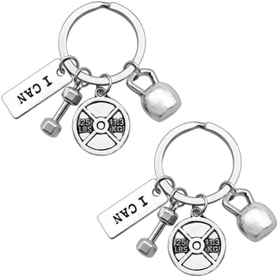 Allecto - Sleutelhanger fitness - Dumbbell halter en kettlebell - Stijlvol en lichtgewicht - Zilver - Uniek cadeau voor sportliefhebbers - Geschikt...