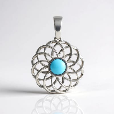 Cavill - Hanger 925 Sterling Zilver Platina - Sleeping Beauty Turkoois 0,45 ct - Ronde Cabochon - Moderne Filigrane Ketting Sieraad