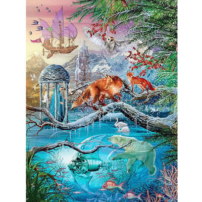 DIY Diamond Painting Cross Stitch Picture 5d Animal Fox Polar Bear Volledige ronde boorborduurwerk 20X30CM gray