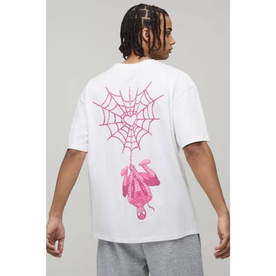 Oversized Marvel Spider-Man Licentie Bedrukt T-Shirt | White | Size XS