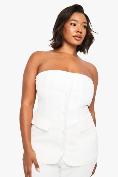 boohoo Dames Plus Occasion op maat gemaakte bandeau longline vest | White | Maat: 24