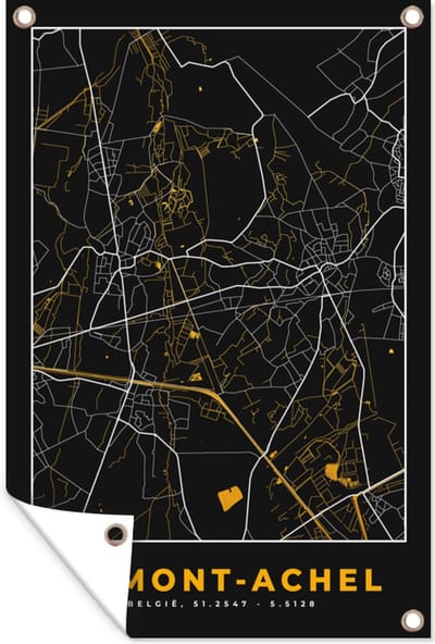 Muurdecoratie Plattegrond - Hamont-Achel - Goud - Kaart - Stadskaart - 120x180 cm - Tuinposter - Tuindoek