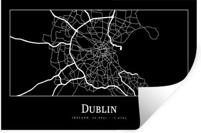 Muurstickers - Sticker Folie - Stadskaart - Dublin - Kaart - Plattegrond - 30x20 cm - Plakfolie - Muurstickers Kinderkamer - Zelfklevend Behang - Zelfklevend behangpapier - Stickerfolie