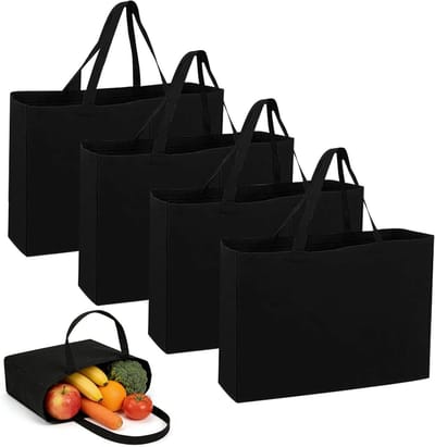 Set van 4 Herbruikbare Katoenen Tassen 45 x 35 cm, Grote Stoffen Tas voor Boodschappen, Sport en Wasgoed