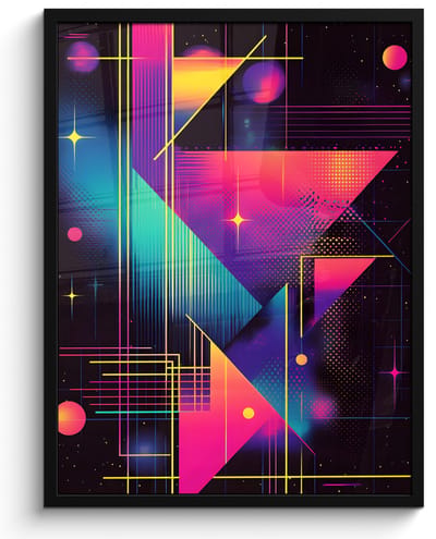 Poster in lijst - Fotolijst 50x70 cm - Posters - Driehoeken - Cirkels - Abstract - Sterren - Posterlijst zwart - Decoratie - Wanddecoratie woonkamer - Muurdecoratie slaapkamer