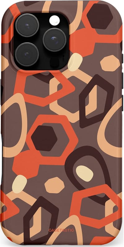 Casetastic hoesje geschikt voor Apple iPhone 16 Pro - MagSafe - Dubbellaagse bescherming - Abstracte Retro Vormen - Fashion Case - Donkergrijs Terracotta Taupe