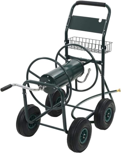 Tuinslanghaspel met slang 1/2 inch - Stalen haspel met opbergmand