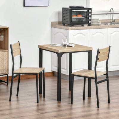 MIVRAY Eettafelset 60 x 60 cm - Ruimtebesparend Met 2 Stoelen - Voor Keuken En Eethoek - MDF Naturel