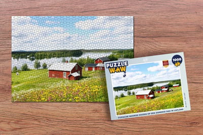 Puzzel Typische Noorse huizen op een zomerse dag in Lapland - Legpuzzel - Puzzel 1000 stukjes volwassenen