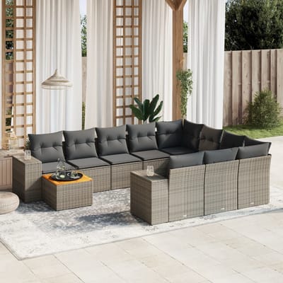 vidaXL - 11-delige - Loungeset - met - kussens - poly - rattan - grijs