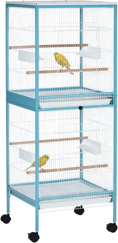 PawHut Vogelkooi - Staal - 51,5x50x140cm - Lichtblauw