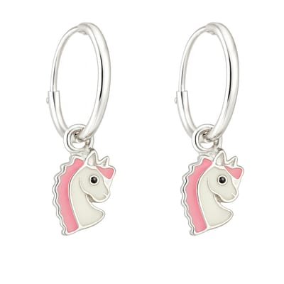 Zilveren kinderoorbellen - unicorn - roze - 10 mm- oorringetjes - zilveren hangertje