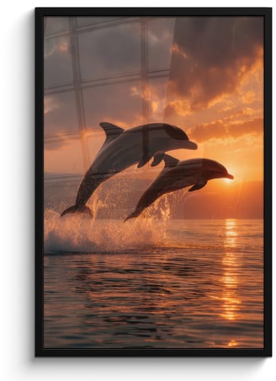 Poster in lijst - Fotolijst 60x90 cm - Posters - Dolfijnen - Zee - Realistisch - Posterlijst zwart - Decoratie - Wanddecoratie woonkamer - Muurdecoratie slaapkamer