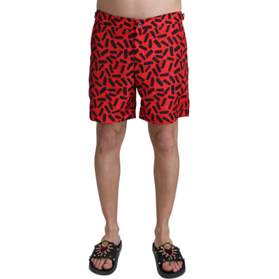 Dolce & Gabbana Mannen Rood Gedessineerde Strandkledij Shorts Zwemkledij