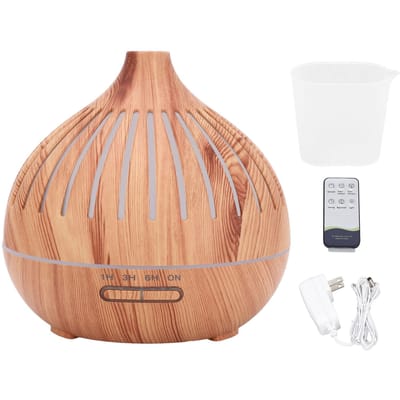 Essentiële Olie Diffuser Luchtbevochtiger met Kleurrijke Lichten Houtnerf Stil Afstandsbediening Auto Uitschakeling beige