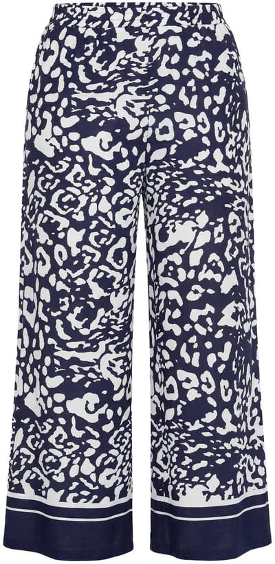 Ulla Popken - Dames - Instapbroek dierenprint wijde pijp elastische tailleband - Marine - Maat 46+