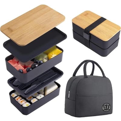 Bento Lunchbox met Geïsoleerde Tas Stapelbaar Magnetronbestendig Verdeeld Grote Capaciteit Dubbellaags voor Kantoorpersoneel en Studenten beige