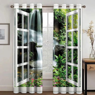 Natuurlijk Kustlandschap Hoge Verduisteringsgordijnen Landschap Modern Gordijn Voor Woonkamer Slaapkamer Gordijn Thuis Keukengordijn Nieuw W50xH130(CM)x2PCS-Grommet Top