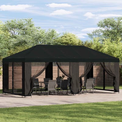 vidaXL - Tuinpaviljoen - 6 - x - 3 - m - Zwart - Polyester - en - Staal - 190 - gsm