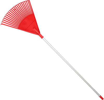 KOTARBAU® Bladhark, Tuinhark van Kunststof, 48 cm, met Aluminium Steel, 130 cm, Extra-Click, Gazonhark, Waaierbezem, Stevige Hark, Hark voor Gras Tuin Gazon, Rood & Zilverkleurig