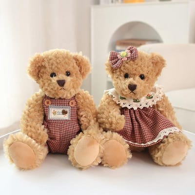 2 stuks/lot Knuffelbeer met kleding Pluche Speelgoed Poppen Zuster Beer Knuffelspeelgoed voor Kinderen Meisje Verjaardag Kerstcadeau