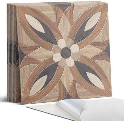 Coloray Plaktegels - Bloemenpatroon van hout Portugese Tegels - 30 cm x 30 cm - Bruin Plaktegels - 9 stuks - Vierkant PVC Tegels - Plaktegels Keuken - Zelfklevende Vloertegels - Vinyl Tegels Zelfklevend - Zelfklevende Tegels
